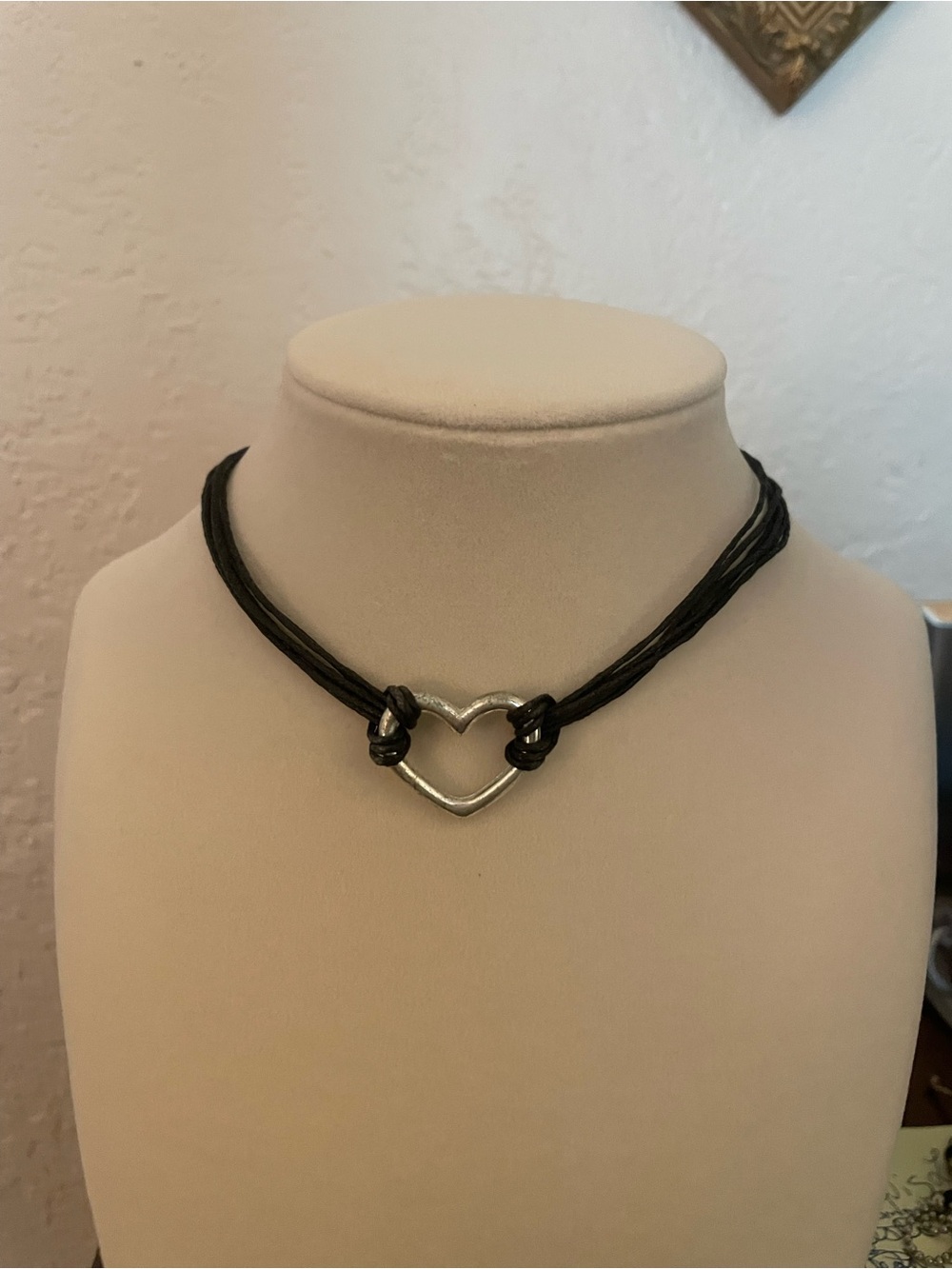Y2K Black Cord Necklace with Silver Heart Pendant - Women Jewelry